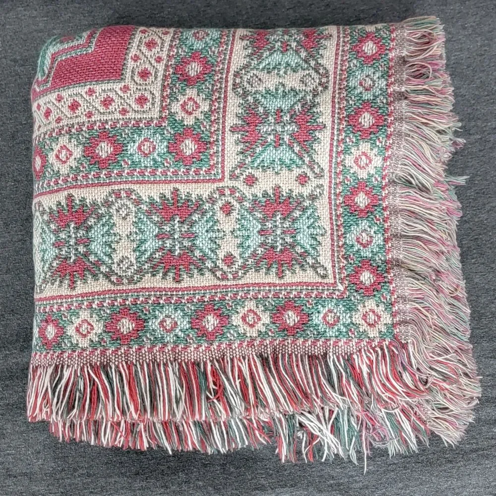 Vintage Goodwin Weavers Throw Blanket Aztec Southwestern Woven Boho 44